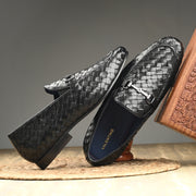 Valentino Genuine Leather Woven Slip-On Loafers for Men with Nulite Sole - (Miles-01-Black)