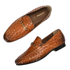 Valentino Genuine Leather Woven Slip-On Loafers for Men with Nulite Sole - (Speed-01-Tan)