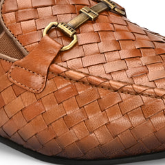 Valentino Genuine Leather Woven Slip-On Loafers for Men with Nulite Sole - (Speed-01-Tan)