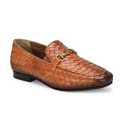 Valentino Genuine Leather Woven Slip-On Loafers for Men with Nulite Sole - (Speed-01-Tan)