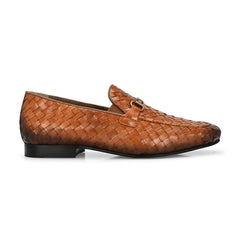 Valentino Genuine Leather Woven Slip-On Loafers for Men with Nulite Sole - (Speed-01-Tan)