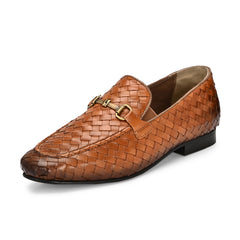 Valentino Genuine Leather Woven Slip-On Loafers for Men with Nulite Sole - (Speed-01-Tan)