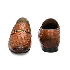 Valentino Genuine Leather Woven Slip-On Loafers for Men with Nulite Sole - (Speed-01-Tan)