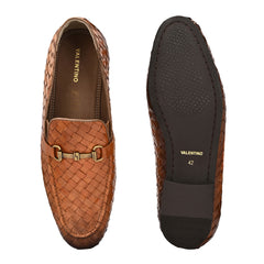 Valentino Genuine Leather Woven Slip-On Loafers for Men with Nulite Sole - (Speed-01-Tan)