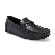 Men Premium Leather Black Slip On Loafer (Prado-05-Black)