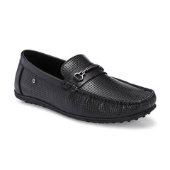 Men Premium Leather Black Slip On Loafer (Globus-05-Black)