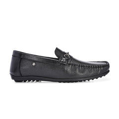 Men Premium Leather Black Slip On Loafer (Globus-05-Black)