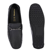 Men Premium Leather Black Slip On Loafer (Prado-05-Black)