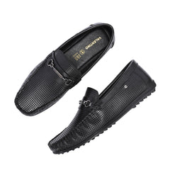 Men Premium Leather Black Slip On Loafer (Globus-05-Black)