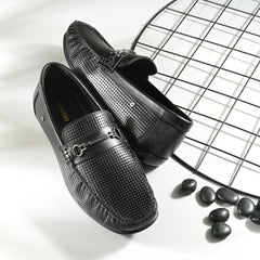 Men Premium Leather Black Slip On Loafer (Globus-05-Black)