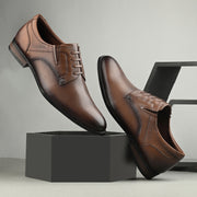 Men Premium Leather Brown Designer Laces Pattern Slip-On Formal Shoes (Regal-21-Brown)