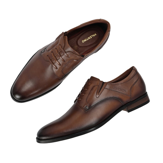 Men Premium Leather Brown Designer Laces Pattern Slip-On Formal Shoes (Sterling-21-Brown)