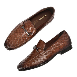 Valentino Genuine Leather Woven Slip-On Loafers for Men with Nulite Sole - (Miles-01-Brown)