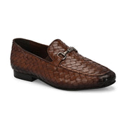 Valentino Genuine Leather Woven Slip-On Loafers for Men with Nulite Sole - (Miles-01-Brown)