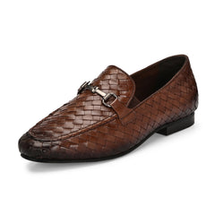 Valentino Genuine Leather Woven Slip-On Loafers for Men with Nulite Sole - (Speed-01-Brown)