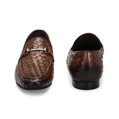 Valentino Genuine Leather Woven Slip-On Loafers for Men with Nulite Sole - (Speed-01-Brown)