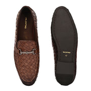 Valentino Genuine Leather Woven Slip-On Loafers for Men with Nulite Sole - (Miles-01-Brown)