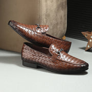 Valentino Genuine Leather Woven Slip-On Loafers for Men with Nulite Sole - (Miles-01-Brown)