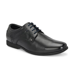 Men Premium Leather Black Lace Up Formal Derby Shoes (Port-56-Black)