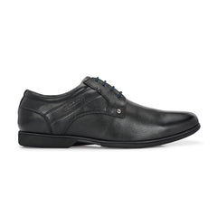 Men Premium Leather Black Lace Up Formal Derby Shoes (Port-56-Black)