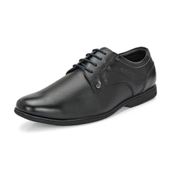 Men Premium Leather Black Lace Up Formal Derby Shoes (Port-56-Black)