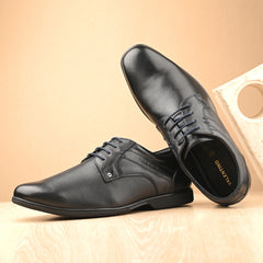 Men Premium Leather Black Lace Up Formal Derby Shoes (Port-56-Black)