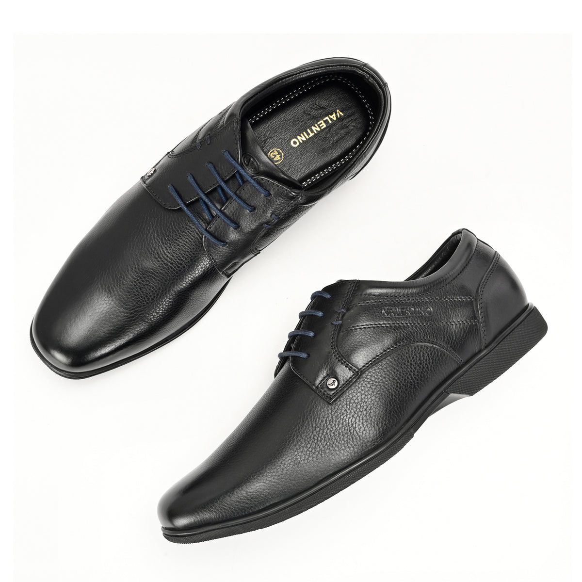 Men Premium Leather Black Lace Up Formal Derby Shoes (Port-56-Black)