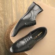 Men Premium Leather Black Designer Laces Pattern Slip-On Formal Shoes (Regal-21-Black)