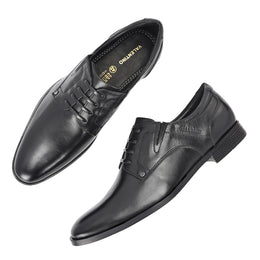 Men Premium Leather Black Designer Laces Pattern Slip-On Formal Shoes (Regal-21-Black)