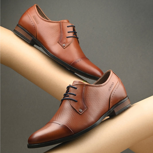 Men Premium Leather Cognac Lace-Up Formal Derby Shoes (Sterling-50-Cognac)