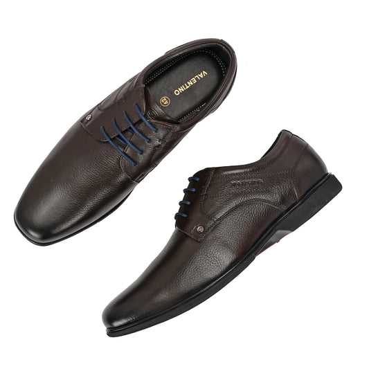 Men Premium Leather Brown Lace Up Formal Derby Shoes (Port-56-Brown)