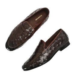 Valentino Genuine Leather Woven Slip-On Loafers for Men with Nulite Sole - (Miles-10-Brown)
