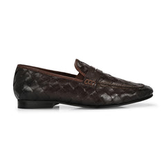 Valentino Genuine Leather Woven Slip-On Loafers for Men with Nulite Sole - (Speed-10-Brown)