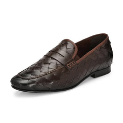 Valentino Genuine Leather Woven Slip-On Loafers for Men with Nulite Sole - (Speed-10-Brown)