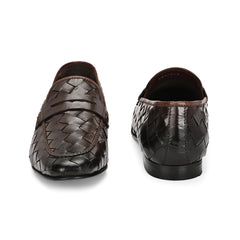 Valentino Genuine Leather Woven Slip-On Loafers for Men with Nulite Sole - (Speed-10-Brown)