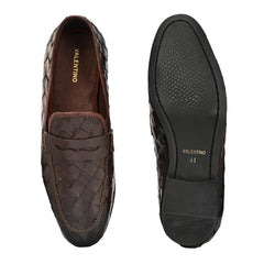 Valentino Genuine Leather Woven Slip-On Loafers for Men with Nulite Sole - (Speed-10-Brown)