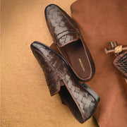 Valentino Genuine Leather Woven Slip-On Loafers for Men with Nulite Sole - (Miles-10-Brown)