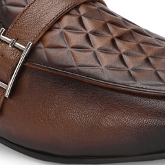 Valentino Men's Genuine Leather Quilted Pattern Penny Loafers with Tunit Sole (Speed-05-Cognac)