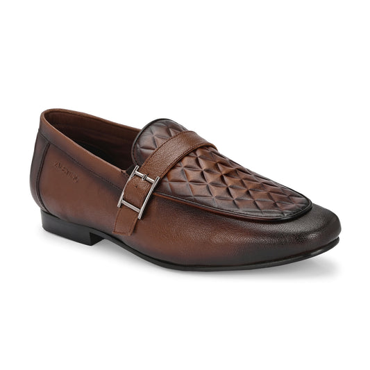 Valentino Men's Genuine Leather Quilted Pattern Penny Loafers with Tunit Sole (Speed-05-Cognac)