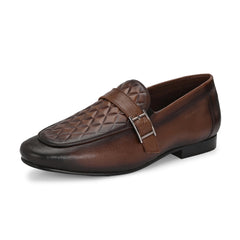 Valentino Men's Genuine Leather Quilted Pattern Penny Loafers with Tunit Sole (Speed-05-Cognac)