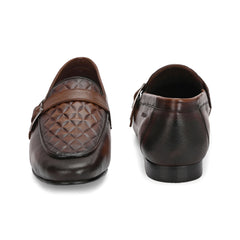 Valentino Men's Genuine Leather Quilted Pattern Penny Loafers with Tunit Sole (Speed-05-Cognac)