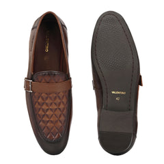 Valentino Men's Genuine Leather Quilted Pattern Penny Loafers with Tunit Sole (Speed-05-Cognac)