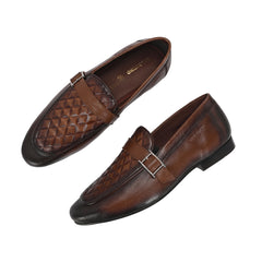 Valentino Men's Genuine Leather Quilted Pattern Penny Loafers with Tunit Sole (Speed-05-Cognac)