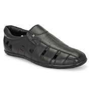 Valentino Men's Genuine Leather Black Sandals with Cushioned Footbed and Durable Rubber Sole (CityWalker-13-Black))