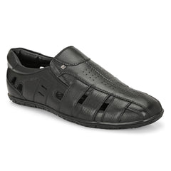 Valentino Men's Genuine Leather Black Sandals with Cushioned Footbed and Durable Rubber Sole (ROME-13)