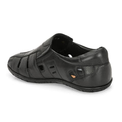 Valentino Men's Genuine Leather Black Sandals with Cushioned Footbed and Durable Rubber Sole (ROME-13)