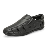Valentino Men's Genuine Leather Black Sandals with Cushioned Footbed and Durable Rubber Sole (CityWalker-13-Black))