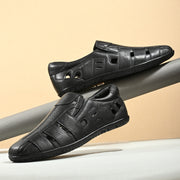 Valentino Men's Genuine Leather Black Sandals with Cushioned Footbed and Durable Rubber Sole (CityWalker-13-Black))