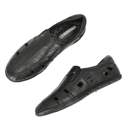 Valentino Men's Genuine Leather Black Sandals with Cushioned Footbed and Durable Rubber Sole (CityWalker-13-Black))