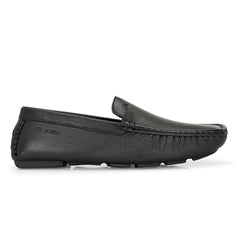 Men Premium Leather Black Casual Slip On Driving Loafers (Romson-05-Black)